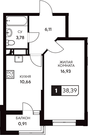 Продается 1-комн. квартира, 37.48 м²
