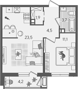 Продается 2-комн. квартира, 44.7 м²