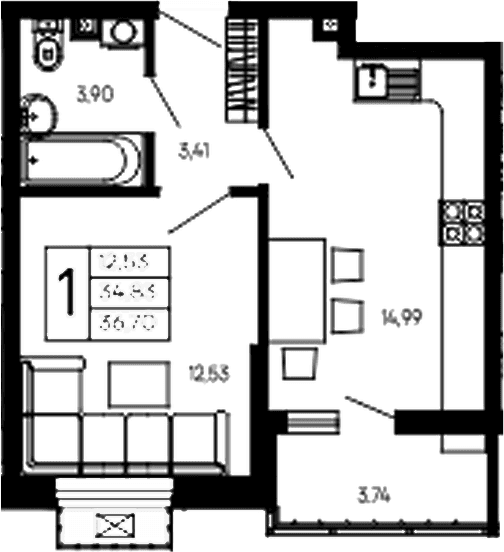 Продается 1-комн. квартира, 34.83 м²