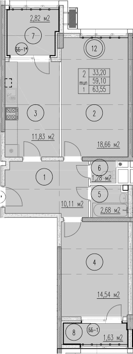 Продается 2-комн. квартира, 59.1 м²