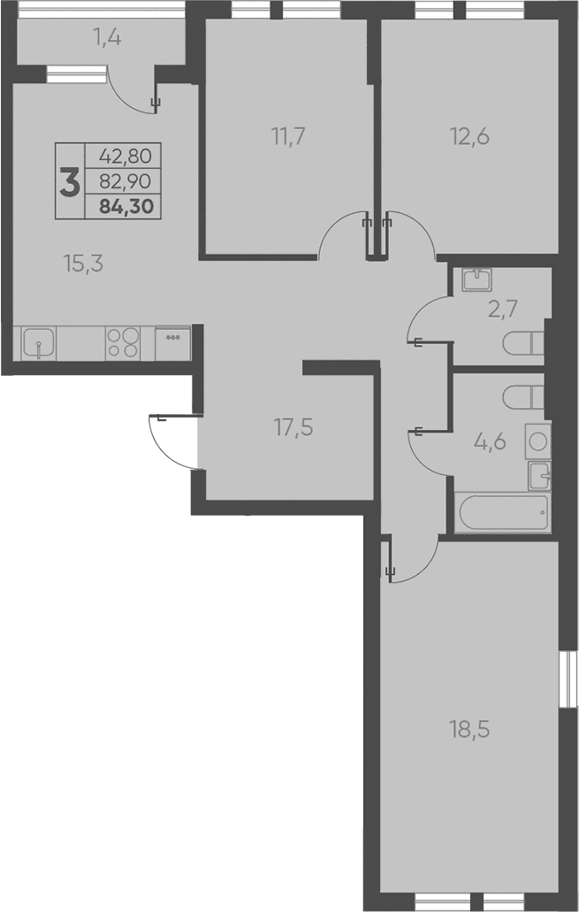 Продается 3-комн. квартира, 82.9 м²