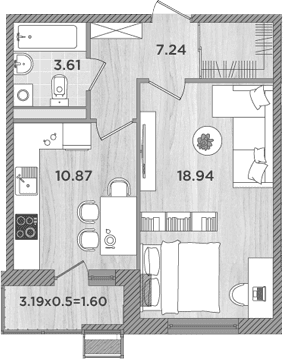 Продается 1-комн. квартира, 40.66 м²