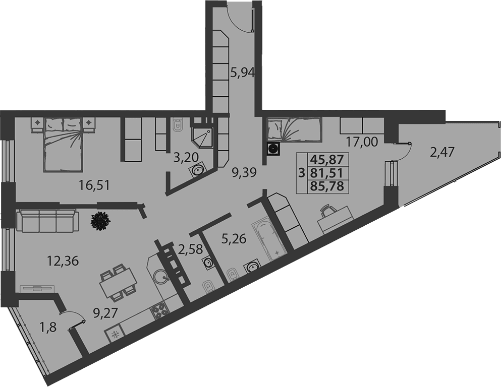 Продается 3-комн. квартира, 81.51 м²