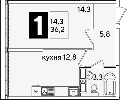 Продается 1-комн. квартира, 36.2 м²