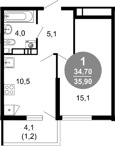 Продается 1-комн. квартира, 34.7 м²