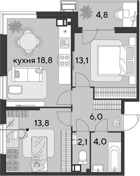 Продается 3-комн. квартира, 57.8 м²