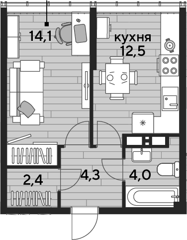 Продается 1-комн. квартира, 37.3 м²