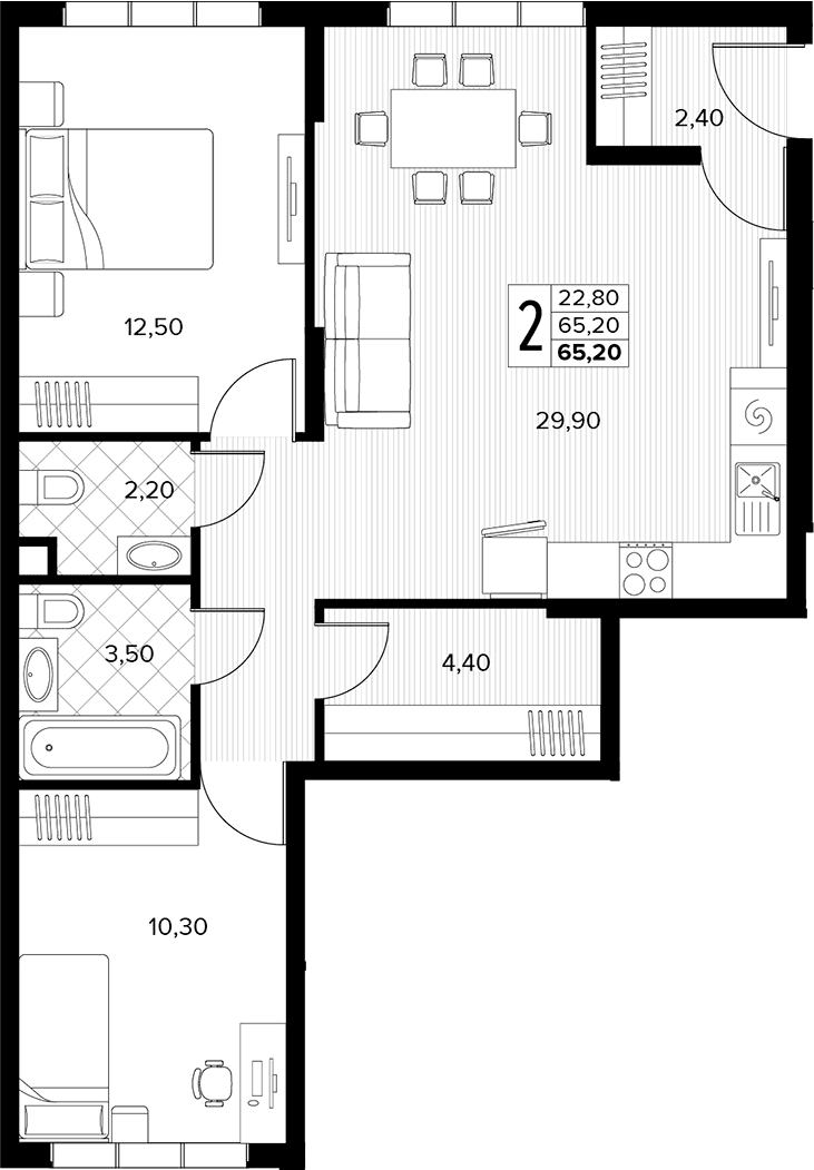 Продается 2-комн. квартира, 65.2 м²