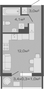 Продается 1-комн. квартира, 19.1 м²