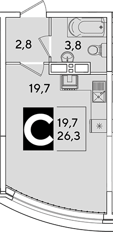 Продается 1-комн. квартира, 26.3 м²