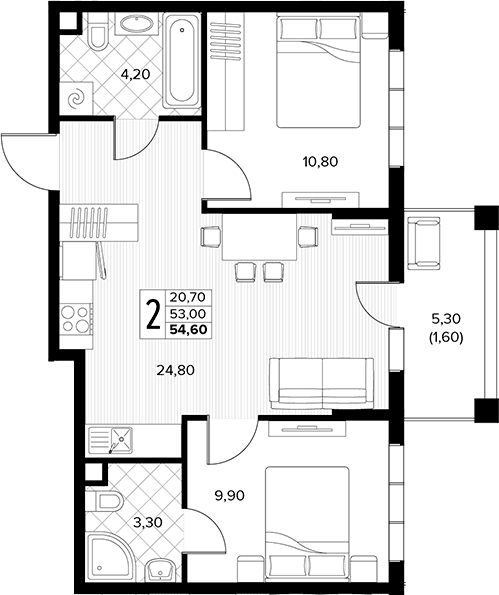 Продается 2-комн. квартира, 53 м²