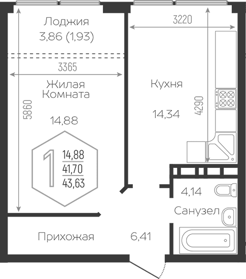 Продается 1-комн. квартира, 39.77 м²