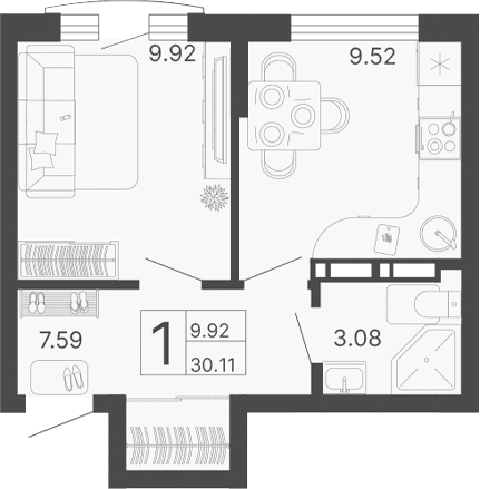 Продается 1-комн. квартира, 30.11 м²