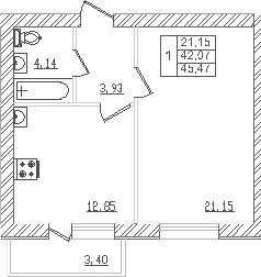 Продается 1-комн. квартира, 39.69 м²