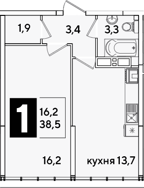Продается 1-комн. квартира, 38.5 м²
