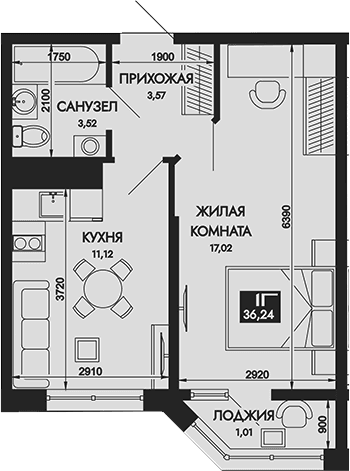 Продается 1-комн. квартира, 35.23 м²
