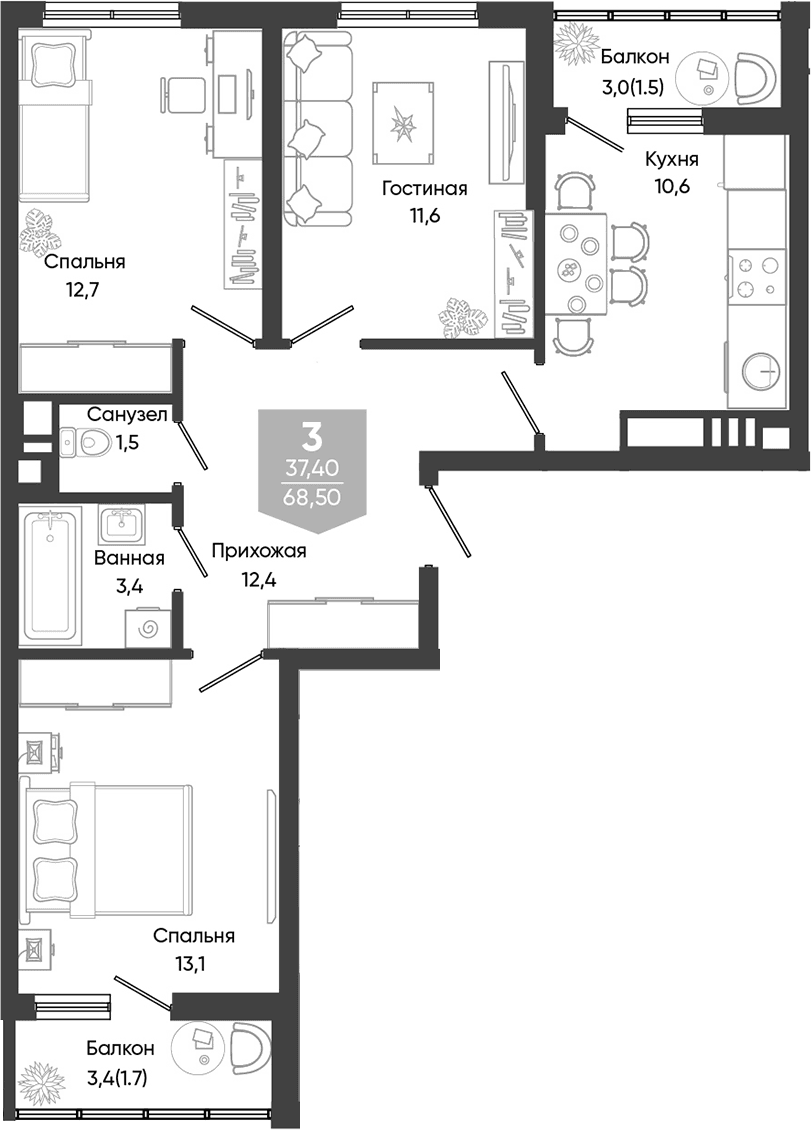 Продается 3-комн. квартира, 65.3 м²