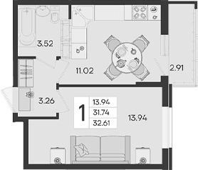 Продается 1-комн. квартира, 31.74 м²