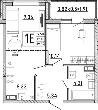 Продается 2-комн. квартира, 37.48 м²