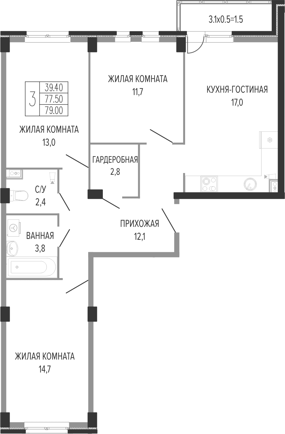 Продается 4-комн. квартира, 79.5 м²