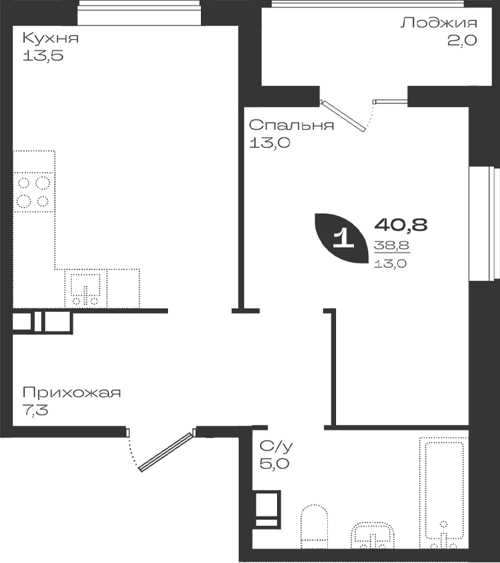 Продается 1-комн. квартира, 38.8 м²