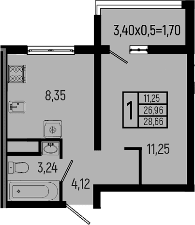Продается 1-комн. квартира, 26.96 м²