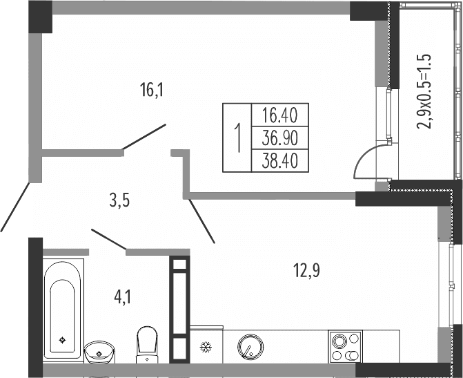 Продается 1-комн. квартира, 38 м²