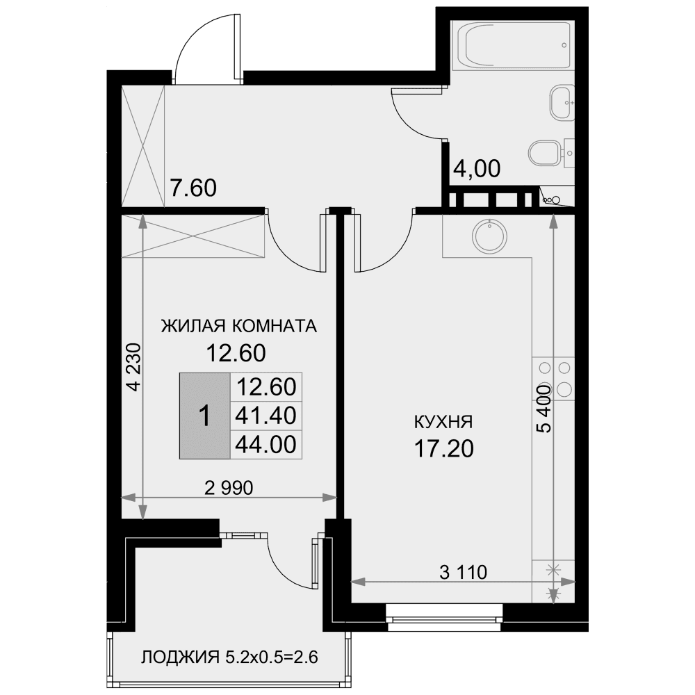 Продается 2-комн. квартира, 41.4 м²