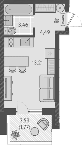 Продается 1-комн. квартира, 21.16 м²