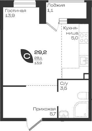 Продается 1-комн. квартира, 28.1 м²