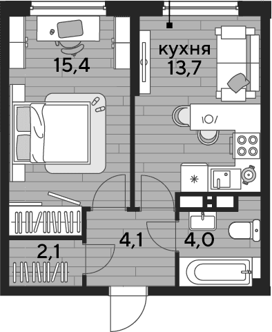 Продается 1-комн. квартира, 39.3 м²