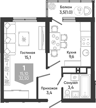 Продается 1-комн. квартира, 31.5 м²