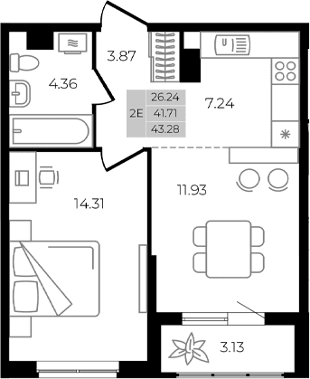 Продается 2-комн. квартира, 41.71 м²