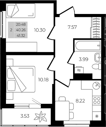 Продается 2-комн. квартира, 40.26 м²