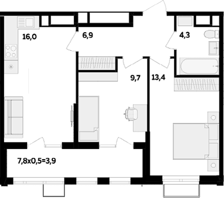 Продается 2-комн. квартира, 50.3 м²