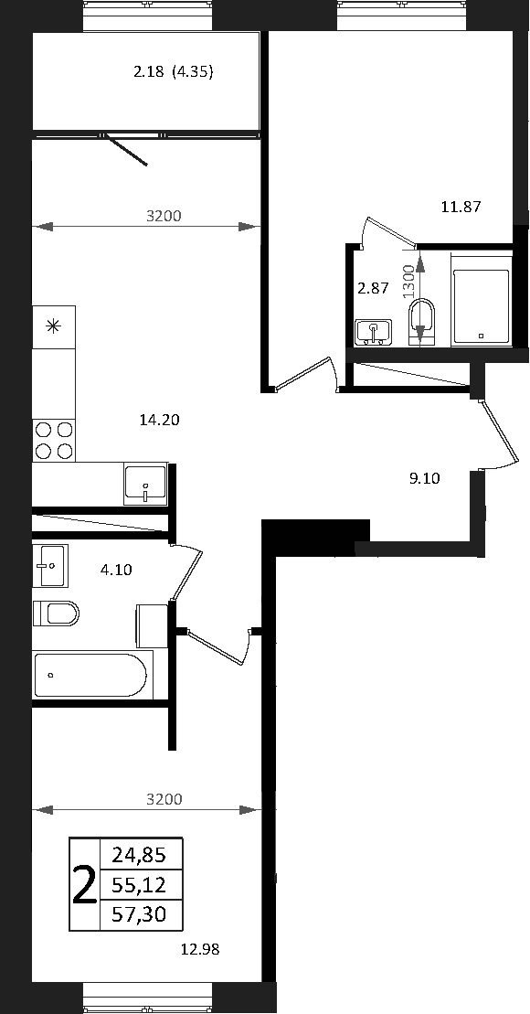 Продается 3-комн. квартира, 55.12 м²