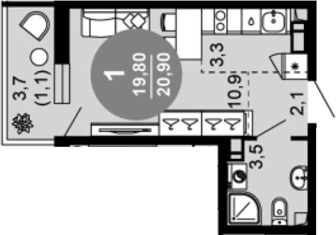 Продается 1-комн. квартира, 19.8 м²