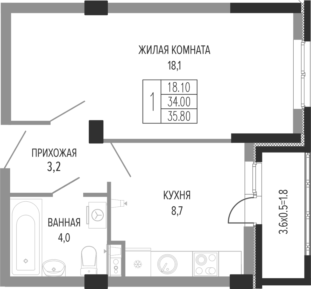 Продается 1-комн. квартира, 34 м²