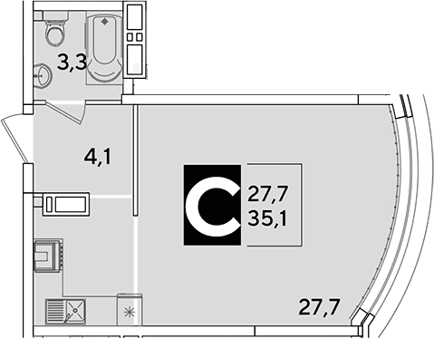 Продается 1-комн. квартира, 35.1 м²