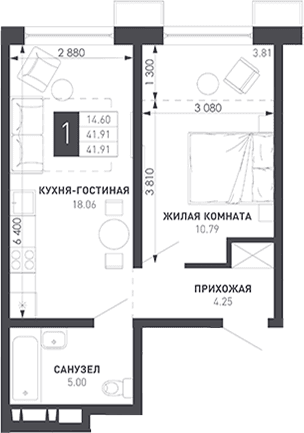 Продается 1-комн. квартира, 43.8 м²