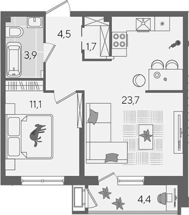 Продается 2-комн. квартира, 44.9 м²