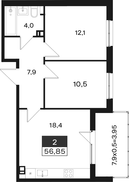 Продается 2-комн. квартира, 52.9 м²
