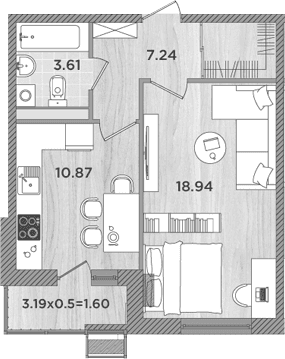 Продается 1-комн. квартира, 40.66 м²