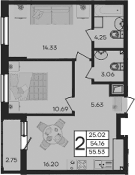 Продается 2-комн. квартира, 54.16 м²