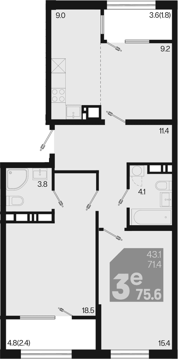 Продается 3-комн. квартира, 71.4 м²
