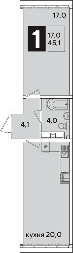 Продается 2-комн. квартира, 45.1 м²