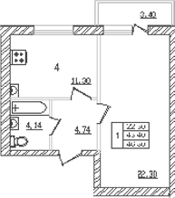 Продается 1-комн. квартира, 41.02 м²