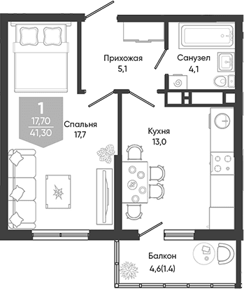 Продается 1-комн. квартира, 39.9 м²