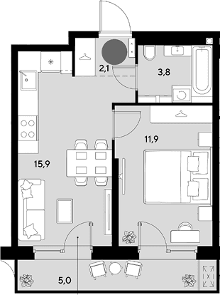 Продается 2-комн. квартира, 33.7 м²