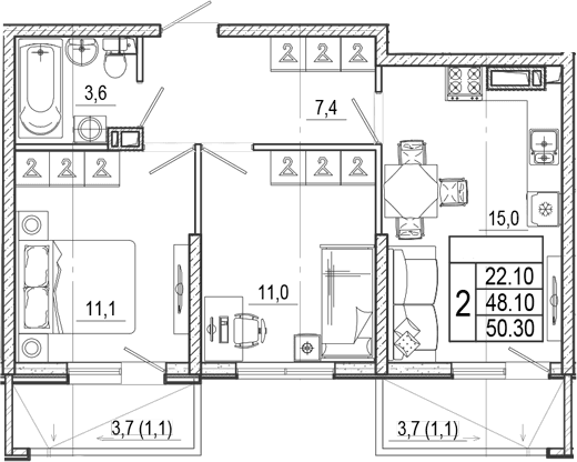 Продается 3-комн. квартира, 48.1 м²